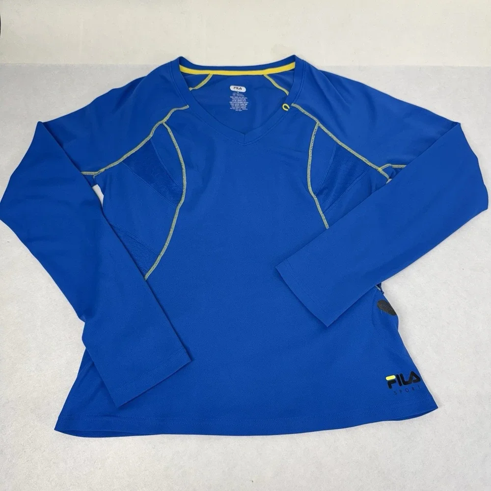 Fila Sport Women's Long Sleeve Running Shirt‎ Medium Blue Yellow Activewear